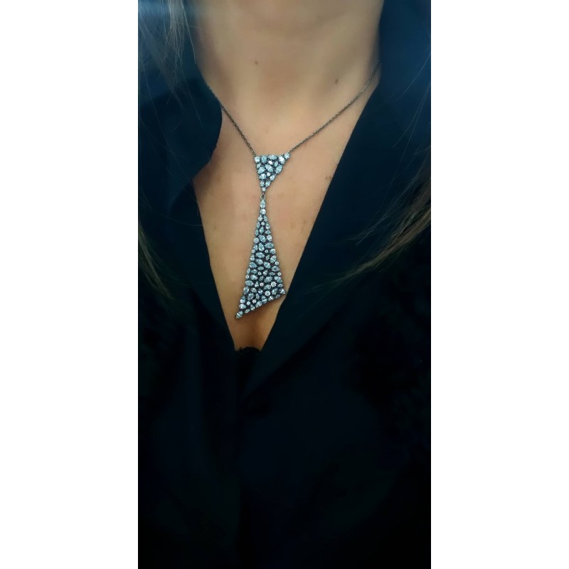 KRAVAT KOLYE SİYAH RODYUMLU